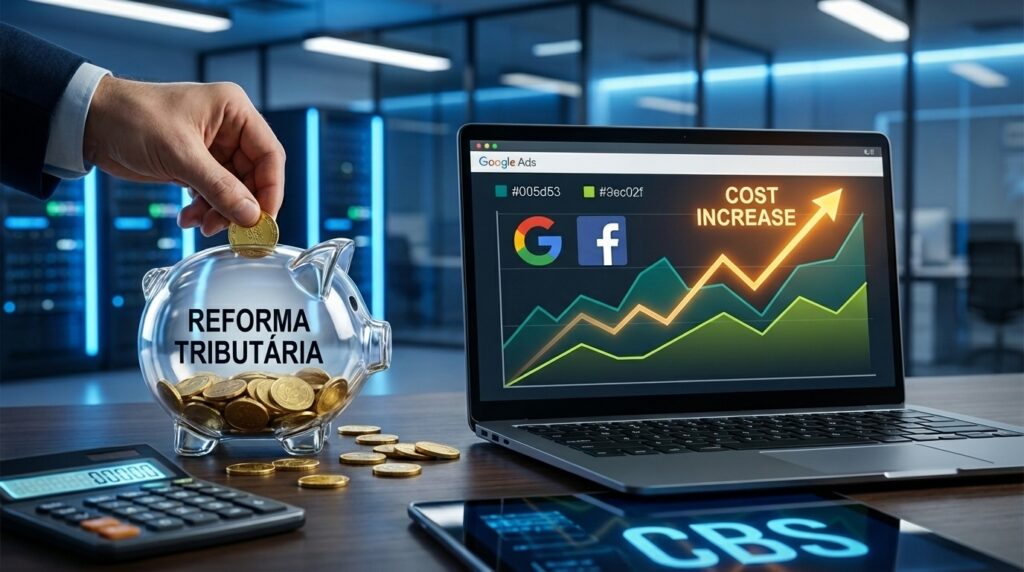 Tráfego pago mais caro em 2026? Com a Reforma Tributária, a CBS impactará custos no Google e Facebook Ads. Entenda as mudanças e otimize sua estratégia com a Auditium.