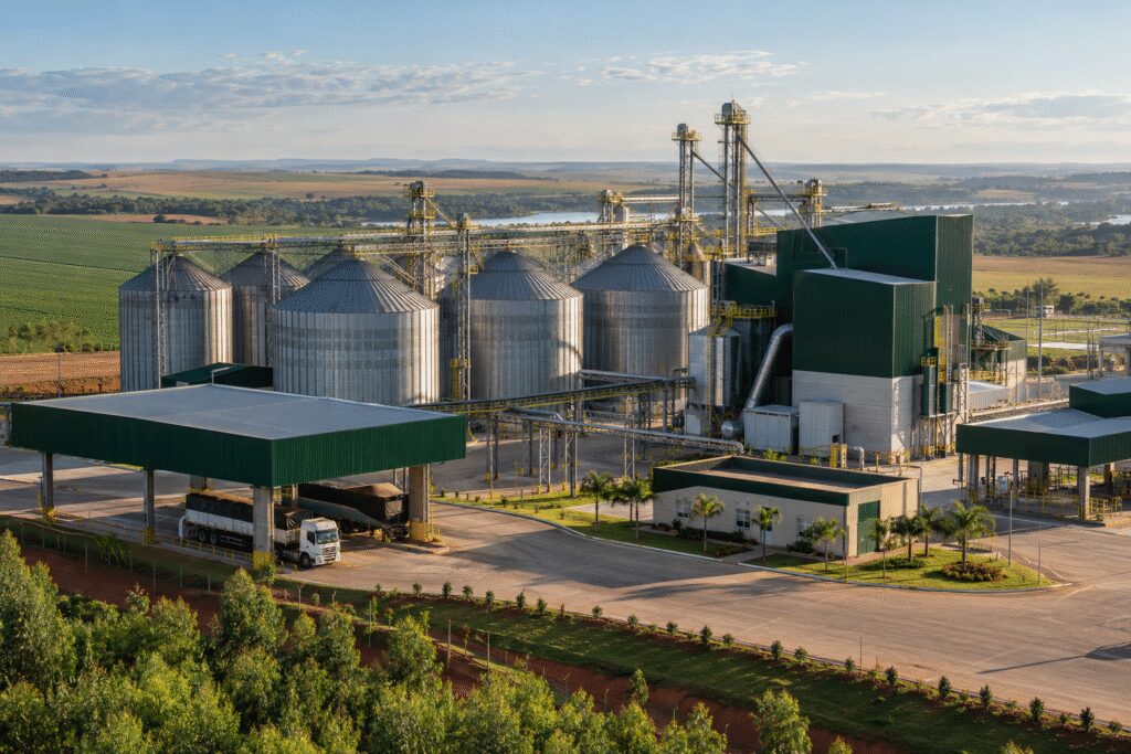 Silos e instalações de processamento de grãos
